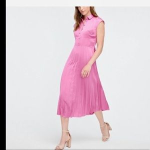 J. Crew midi shirt dress with pleated skirt in deep pink. New with tags.